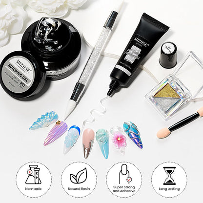 MIZHSE 30g 3D Gel Nail Art Kit - Clear Sculpting Builder Gel for Soak-Off UV/LED Nails, 2-Piece Set