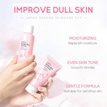 Sakura Skincare Kit for Teenage Girls & Women – 5-Piece Facial Travel Set with Cleanser, Toner, Serum, Eye Cream, Face Cream Avelisse