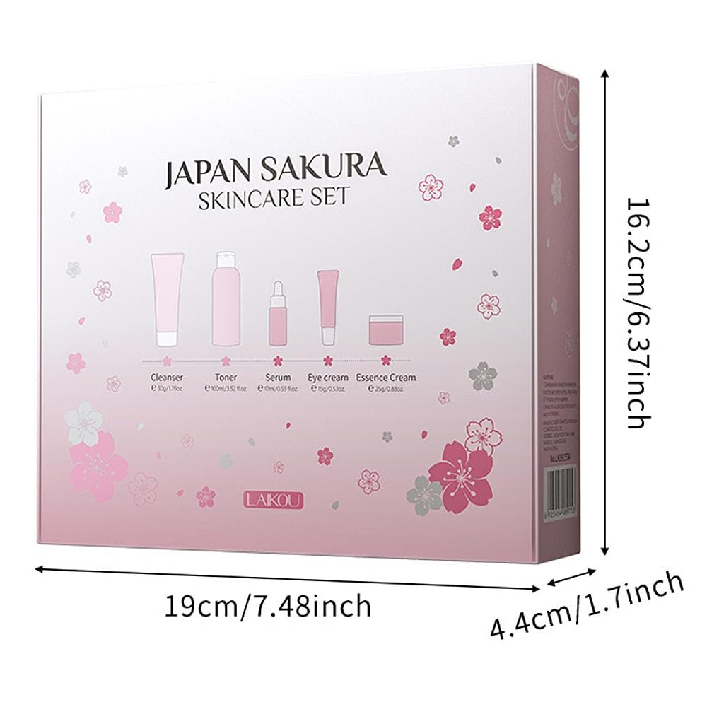 Sakura Skincare Kit for Teenage Girls & Women – 5-Piece Facial Travel Set with Cleanser, Toner, Serum, Eye Cream, Face Cream Avelisse