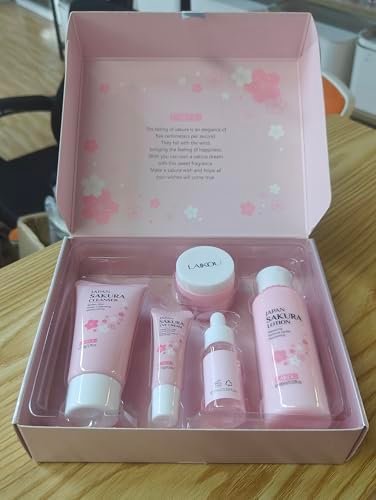 Sakura Skincare Kit for Teenage Girls & Women – 5-Piece Facial Travel Set with Cleanser, Toner, Serum, Eye Cream, Face Cream Avelisse
