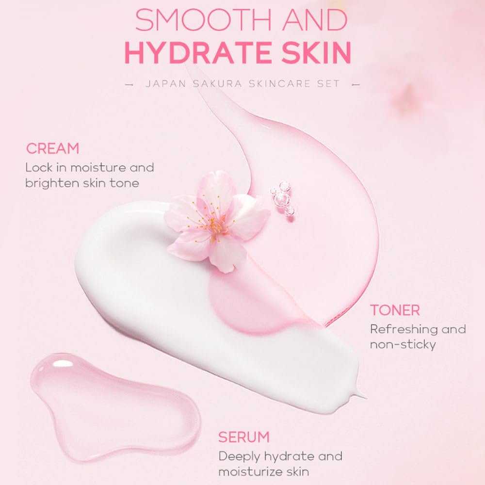 Sakura Skincare Kit for Teenage Girls & Women – 5-Piece Facial Travel Set with Cleanser, Toner, Serum, Eye Cream, Face Cream Avelisse