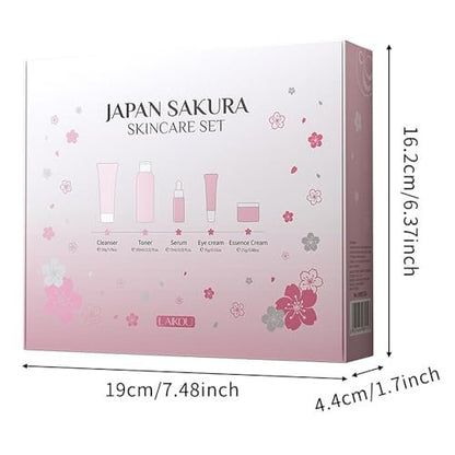 Sakura Skincare Kit for Teenage Girls & Women – 5-Piece Facial Travel Set with Cleanser, Toner, Serum, Eye Cream, Face Cream Avelisse