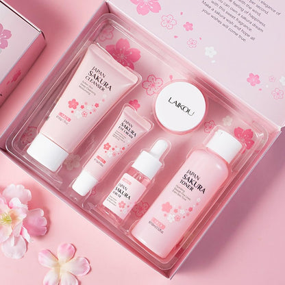 Sakura Skincare Kit for Teenage Girls & Women – 5-Piece Facial Travel Set with Cleanser, Toner, Serum, Eye Cream, Face Cream Avelisse