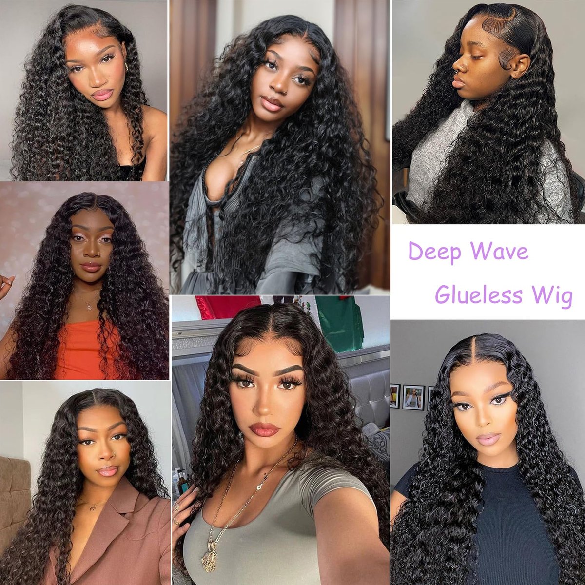 Bugtum Glueless Wig Human Hair Pre Plucked Pre Cut 5x5 HD Lace Closure Wear and Go Deep Wave Curly Lace Front Wig for Black Women Wet and Wavy Natural Hairline (24 Inch, Natural Black) - görsel 11