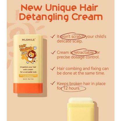 MINXUEYEN Kids Hair Styling Gel - Natural Hair Wax Stick with Built-in Comb, 0.71 oz Clear Non-Greasy Finishing Stick for Easy Styling