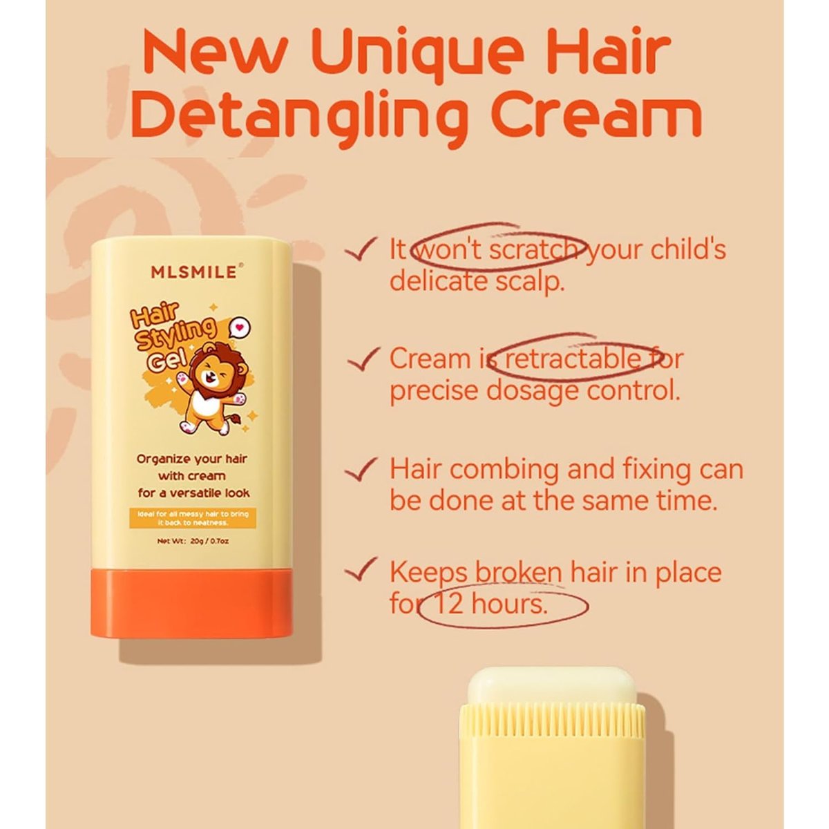 MINXUEYEN Kids Hair Styling Gel - Natural Hair Wax Stick with Built-in Comb, 0.71 oz Clear Non-Greasy Finishing Stick for Easy Styling - görsel 9