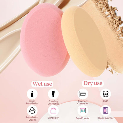 2 Pack Oval Puff Egg Foundation Sponge - Professional Makeup Sponges for Flawless Foundation, Blush, and Concealer Application (Skin Tone and Pink)