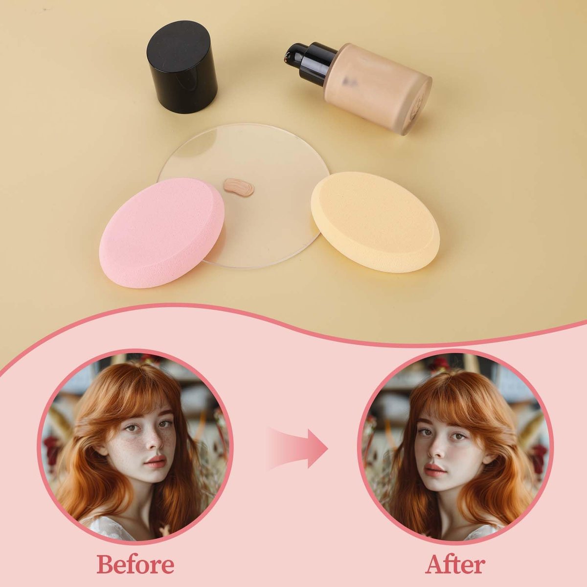 2 Pack Oval Puff Egg Foundation Sponge - Professional Makeup Sponges for Flawless Foundation, Blush, and Concealer Application (Skin Tone and Pink) - görsel 9