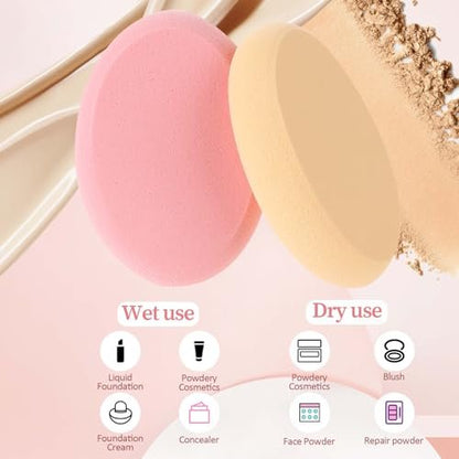 2 Pack Oval Puff Egg Foundation Sponge - Professional Makeup Sponges for Flawless Foundation, Blush, and Concealer Application (Skin Tone and Pink)