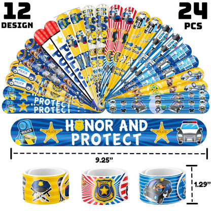Cherisnowy 72-Piece Police Party Set: 48 Temporary Tattoos & 24 Slap Bracelets – Law Enforcement Birthday Supplies, Baby Shower Gifts, Classroom Rewards for Kids
