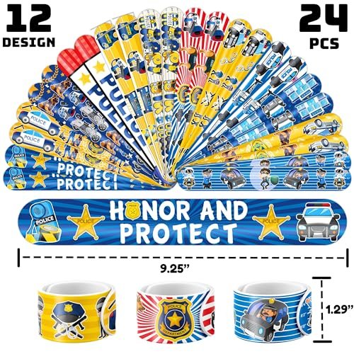 Cherisnowy 72-Piece Police Party Set: 48 Temporary Tattoos & 24 Slap Bracelets – Law Enforcement Birthday Supplies, Baby Shower Gifts, Classroom Rewards for Kids - görsel 8