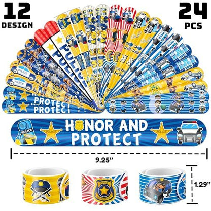 Cherisnowy 72-Piece Police Party Set: 48 Temporary Tattoos & 24 Slap Bracelets – Law Enforcement Birthday Supplies, Baby Shower Gifts, Classroom Rewards for Kids