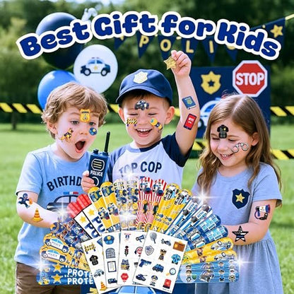 Cherisnowy 72-Piece Police Party Set: 48 Temporary Tattoos & 24 Slap Bracelets – Law Enforcement Birthday Supplies, Baby Shower Gifts, Classroom Rewards for Kids