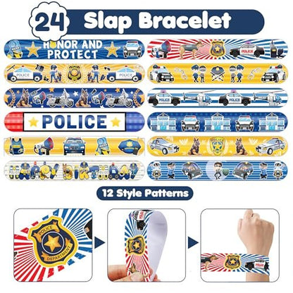 Cherisnowy 72-Piece Police Party Set: 48 Temporary Tattoos & 24 Slap Bracelets – Law Enforcement Birthday Supplies, Baby Shower Gifts, Classroom Rewards for Kids