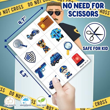 Cherisnowy 72-Piece Police Party Set: 48 Temporary Tattoos & 24 Slap Bracelets – Law Enforcement Birthday Supplies, Baby Shower Gifts, Classroom Rewards for Kids