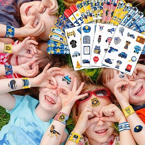 Cherisnowy 72-Piece Police Party Set: 48 Temporary Tattoos & 24 Slap Bracelets – Law Enforcement Birthday Supplies, Baby Shower Gifts, Classroom Rewards for Kids - görsel 16