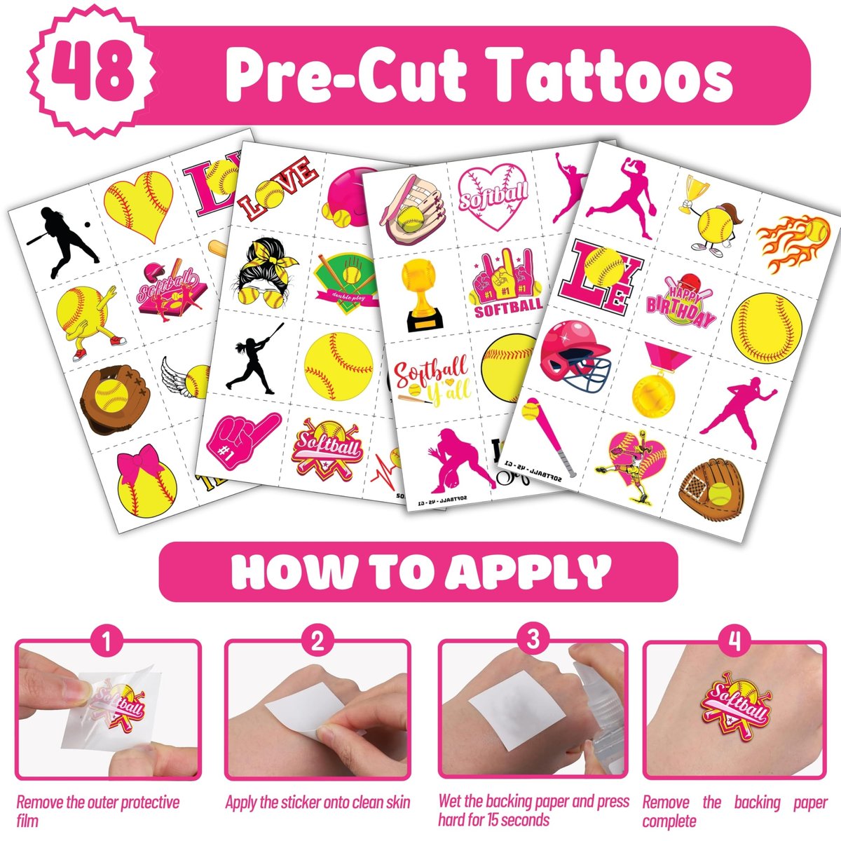 Cherisnowy 72-Piece Softball Party Set: Temporary Tattoos & Slap Bracelets for Sports-Themed Birthday, Baby Shower, Classroom Rewards, and Party Decor for Kids - görsel 9