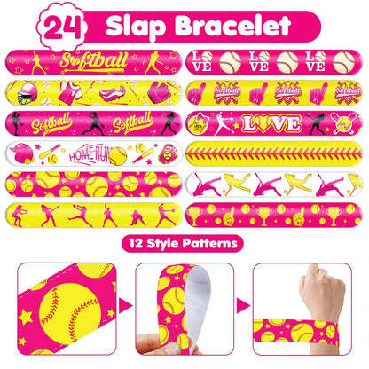 Cherisnowy 72-Piece Softball Party Set: Temporary Tattoos & Slap Bracelets for Sports-Themed Birthday, Baby Shower, Classroom Rewards, and Party Decor for Kids