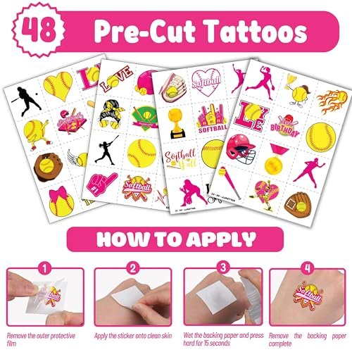 Cherisnowy 72-Piece Softball Party Set: Temporary Tattoos & Slap Bracelets for Sports-Themed Birthday, Baby Shower, Classroom Rewards, and Party Decor for Kids - görsel 10