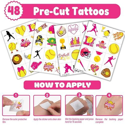 Cherisnowy 72-Piece Softball Party Set: Temporary Tattoos & Slap Bracelets for Sports-Themed Birthday, Baby Shower, Classroom Rewards, and Party Decor for Kids