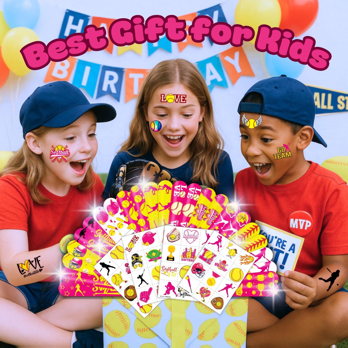 Cherisnowy 72-Piece Softball Party Set: Temporary Tattoos & Slap Bracelets for Sports-Themed Birthday, Baby Shower, Classroom Rewards, and Party Decor for Kids - görsel 3