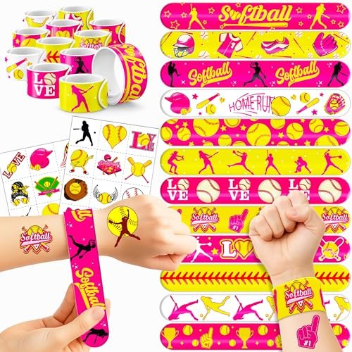 Cherisnowy 72-Piece Softball Party Set: Temporary Tattoos & Slap Bracelets for Sports-Themed Birthday, Baby Shower, Classroom Rewards, and Party Decor for Kids - görsel 2