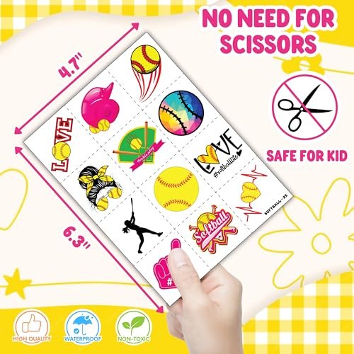 Cherisnowy 72-Piece Softball Party Set: Temporary Tattoos & Slap Bracelets for Sports-Themed Birthday, Baby Shower, Classroom Rewards, and Party Decor for Kids - görsel 12