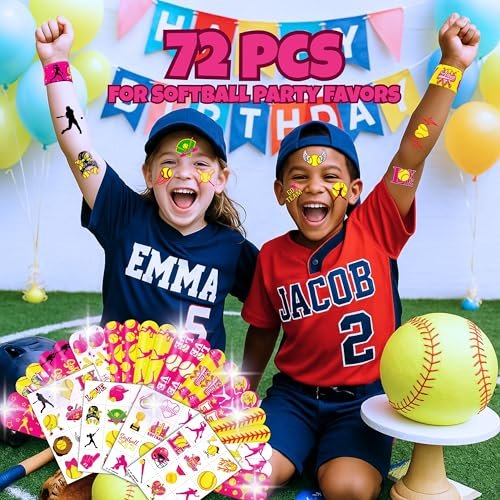 Cherisnowy 72-Piece Softball Party Set: Temporary Tattoos & Slap Bracelets for Sports-Themed Birthday, Baby Shower, Classroom Rewards, and Party Decor for Kids - görsel 8