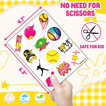 Cherisnowy 72-Piece Softball Party Set: Temporary Tattoos & Slap Bracelets for Sports-Themed Birthday, Baby Shower, Classroom Rewards, and Party Decor for Kids