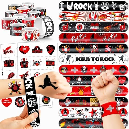 Cherisnowy 72-Piece Rock and Roll Party Set: 48 Temporary Tattoos & 24 Slap Bracelets for Music-Themed Birthdays, Baby Showers, Classroom Rewards, and Party Decor - görsel 2