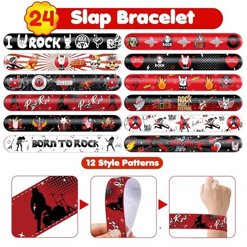 Cherisnowy 72-Piece Rock and Roll Party Set: 48 Temporary Tattoos & 24 Slap Bracelets for Music-Themed Birthdays, Baby Showers, Classroom Rewards, and Party Decor - görsel 12