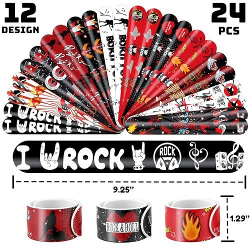 Cherisnowy 72-Piece Rock and Roll Party Set: 48 Temporary Tattoos & 24 Slap Bracelets for Music-Themed Birthdays, Baby Showers, Classroom Rewards, and Party Decor - görsel 6