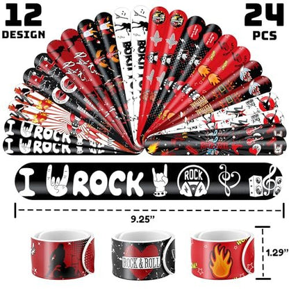 Cherisnowy 72-Piece Rock and Roll Party Set: 48 Temporary Tattoos & 24 Slap Bracelets for Music-Themed Birthdays, Baby Showers, Classroom Rewards, and Party Decor