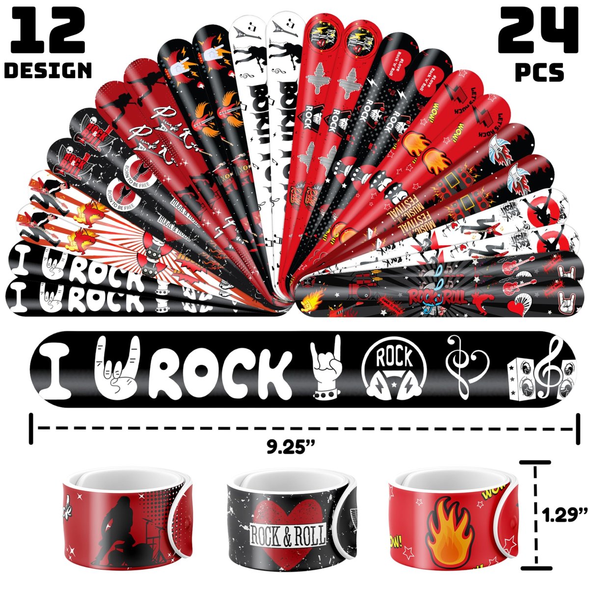 Cherisnowy 72-Piece Rock and Roll Party Set: 48 Temporary Tattoos & 24 Slap Bracelets for Music-Themed Birthdays, Baby Showers, Classroom Rewards, and Party Decor - görsel 5