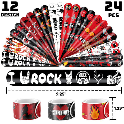 Cherisnowy 72-Piece Rock and Roll Party Set: 48 Temporary Tattoos & 24 Slap Bracelets for Music-Themed Birthdays, Baby Showers, Classroom Rewards, and Party Decor