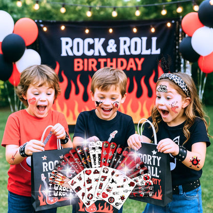 Cherisnowy 72-Piece Rock and Roll Party Set: 48 Temporary Tattoos & 24 Slap Bracelets for Music-Themed Birthdays, Baby Showers, Classroom Rewards, and Party Decor
