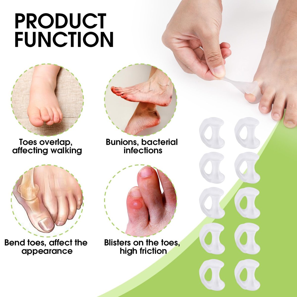10PCS Gel Toe Separator - Pinky Toe Spacers & Little Toe Cushions for Bunion Corrector, Overlapping Toes, Blisters & Corns Relief Avelisse