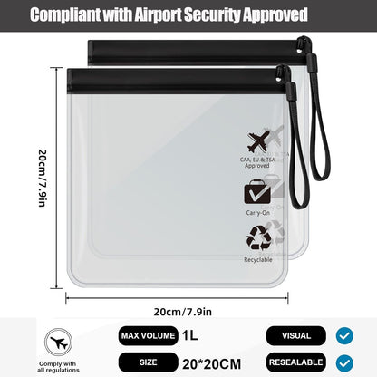 5-Pack TSA Approved Quart Size Toiletry Bag – Clear Travel Bags for EU, UK & US Carry-On Regulations, Waterproof & Leakproof