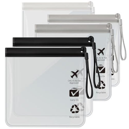 5-Pack TSA Approved Quart Size Toiletry Bag – Clear Travel Bags for EU, UK & US Carry-On Regulations, Waterproof & Leakproof