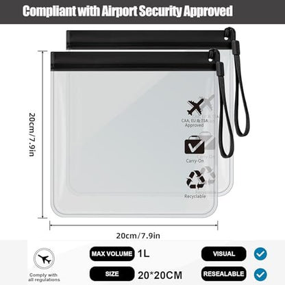 5-Pack TSA Approved Quart Size Toiletry Bag – Clear Travel Bags for EU, UK & US Carry-On Regulations, Waterproof & Leakproof