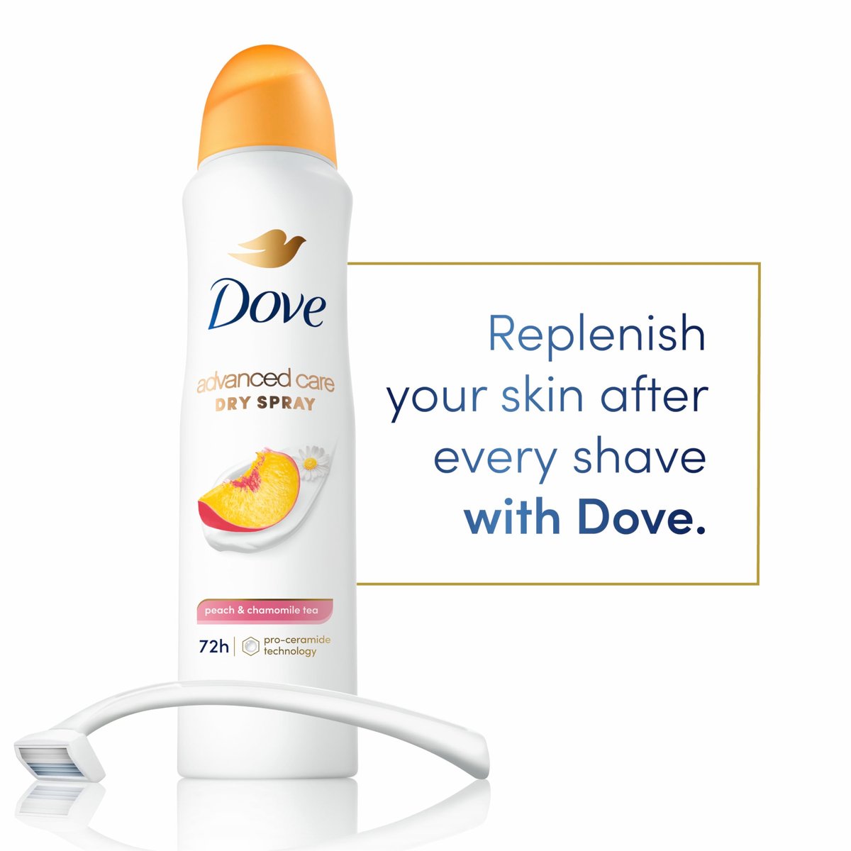 Dove Advanced Care Antiperspirant Deodorant Dry Spray, Peach & Chamomile Tea, 3.8 oz (Pack of 3), 72-Hour Odor Control & All-Day Sweat Protection with ProCeramide Technology Avelisse