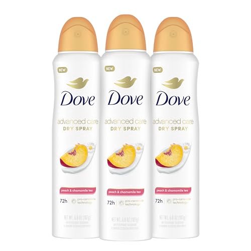 Dove Advanced Care Antiperspirant Deodorant Dry Spray, Peach & Chamomile Tea, 3.8 oz (Pack of 3), 72-Hour Odor Control & All-Day Sweat Protection with ProCeramide Technology Avelisse