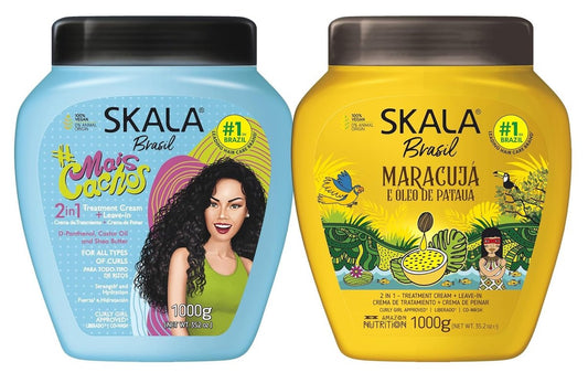 AWEGOO SKALA Hair Type 3ABC - Mais Cachos & Passion Fruit Combo - Hydrate Curls, Eliminate Frizz, For Curly Hair - 2-IN-1 Conditioning Treatment & Cream to Comb, Blue (35.3 oz)