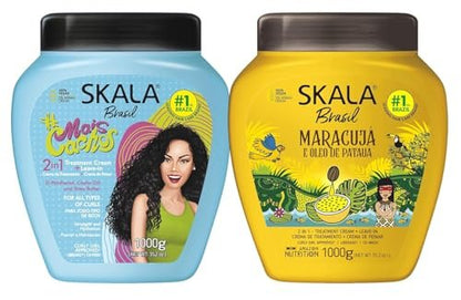 AWEGOO SKALA Hair Type 3ABC - Mais Cachos & Passion Fruit Combo - Hydrate Curls, Eliminate Frizz, For Curly Hair - 2-IN-1 Conditioning Treatment & Cream to Comb, Blue (35.3 oz)