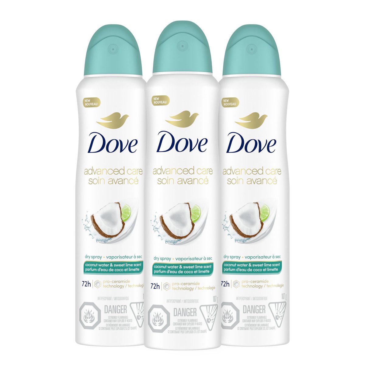 Dove Antiperspirant Deodorant Dry Spray Coconut Water & Lime, 3.8 oz (Pack of 3) – 48-Hour Sweat & Odor Protection with Pro Ceramide Technology Avelisse