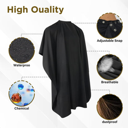 llezza Professional Salon Hair Cutting Cape - Waterproof Barber Cape for Men & Women, Adjustable Snap Button, 52" x 47" (Black)