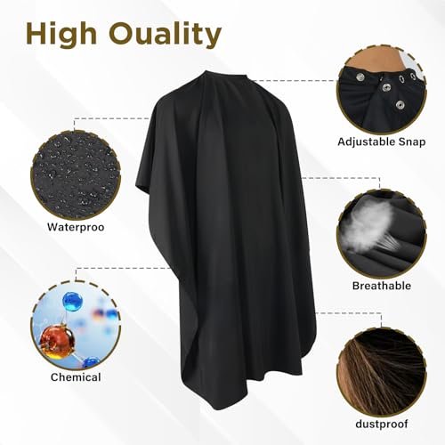 llezza Professional Salon Hair Cutting Cape - Waterproof Barber Cape for Men & Women, Adjustable Snap Button, 52" x 47" (Black) - görsel 6