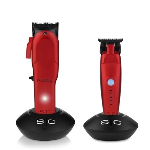 Stylecraft Rebel Professional Modular Cordless Hair Clipper and Trimmer with Super-Torque Motor Combo Set – Red Avelisse