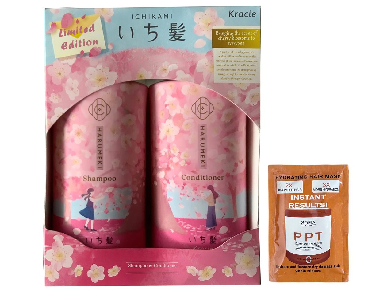 Limited Edition Ichikami Sakura & Cherry Blossom Shampoo and Conditioner Set – Pink and White, 2 Pieces, 8.1 oz Each Avelisse