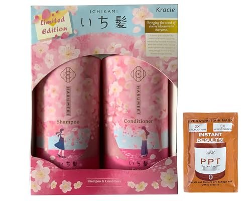 Limited Edition Ichikami Sakura & Cherry Blossom Shampoo and Conditioner Set – Pink and White, 2 Pieces, 8.1 oz Each Avelisse